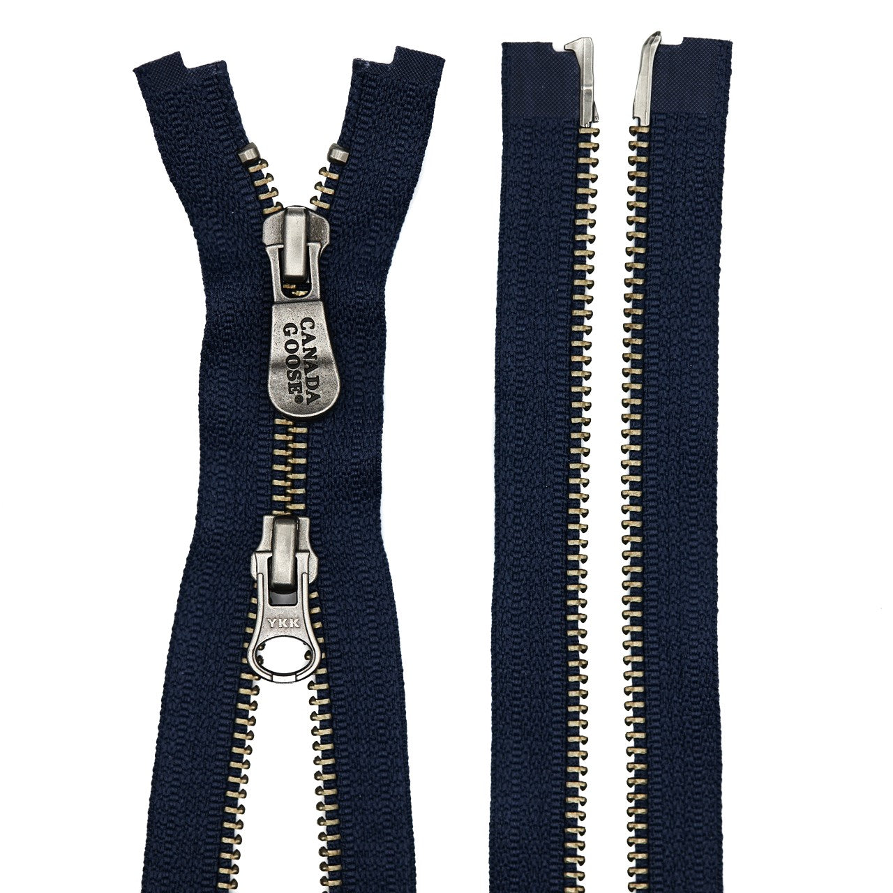 2-Way Separable Zippers - Navy / Antique Bronze (Canada Goose) (split)