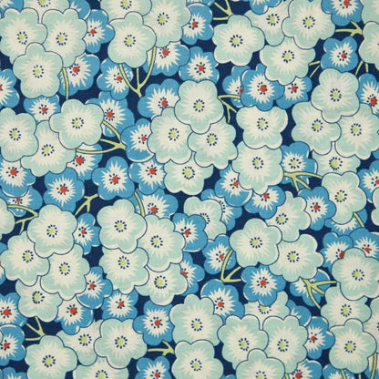 Cotton Floral - Daisy Field #2 - Blue (detail)