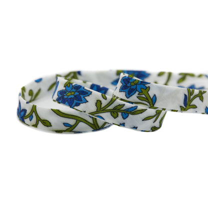 Floral Bias Tape - White/Blue detail