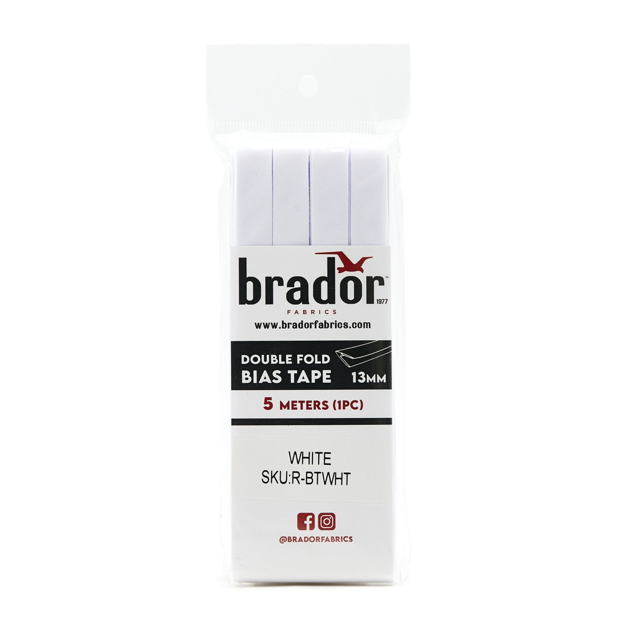 Bias Tape - White 13mm (pack)